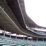 Debris netting installed under the bleacher seating at Wrigley Field.