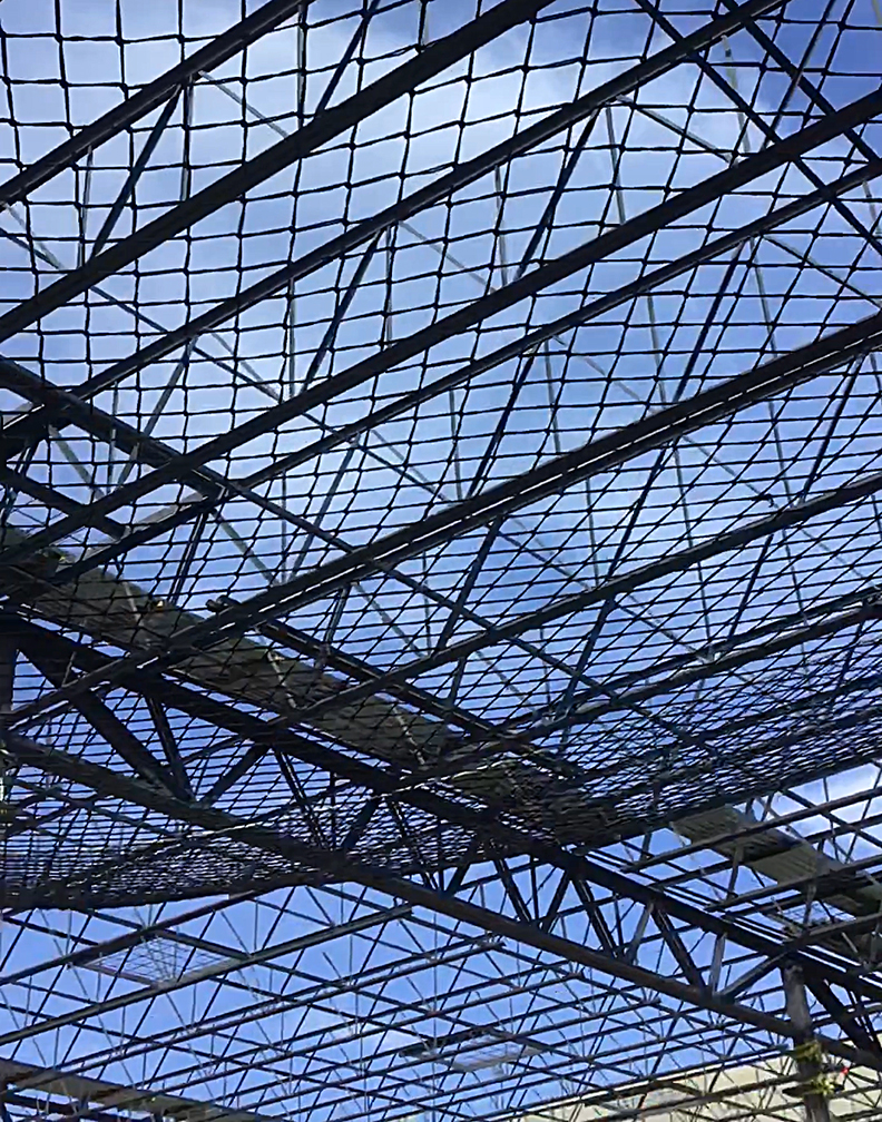 A safety netting system for steel frame structures.