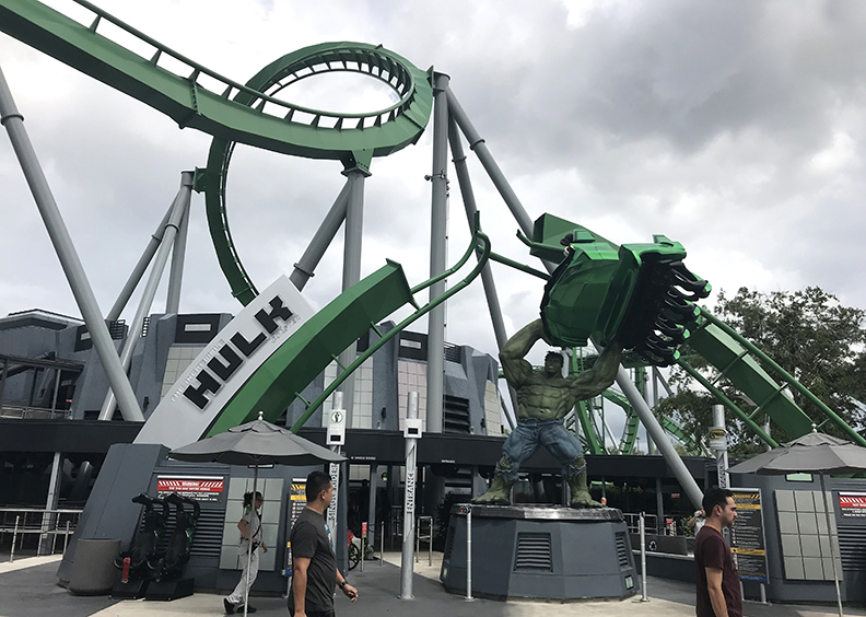 The entrance to the Hulk roller coaster at Universal Orlando in Florida, where public protection net systems have been installed.