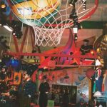 Giant basketball hoop display.