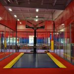 Basketball is more fun at a trampoline park.