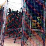 Mesh netting provides a barrier which people can see through.