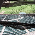 Safety netting for sports stadiums.