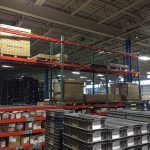 Warehouse storage rack safety netting.